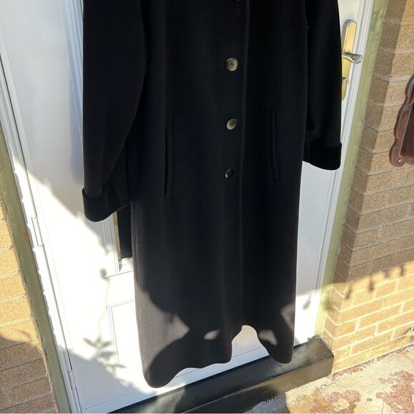 Vintage Black Lambswool Forecaster Velvet Trimed Hooded Long Trench Coat (10) - Picture 13 of 14